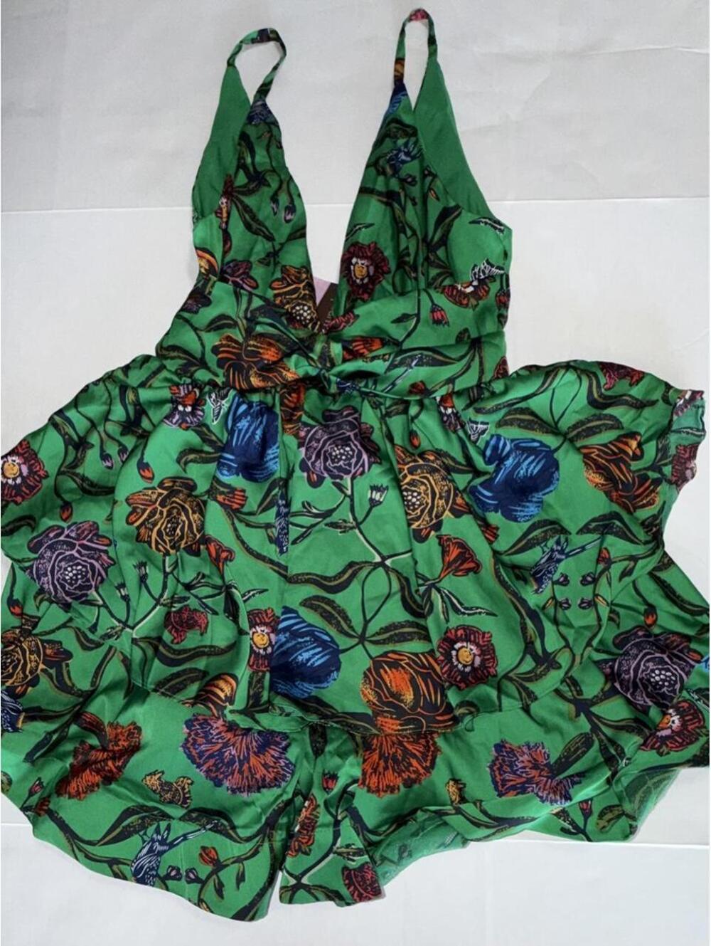 NWT Roxy & River Kelly Green Satin Floral Halter Dress S Holiday Resort Cocktail